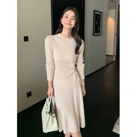 FA54932# 韩国春装新年红色连衣裙女中长款收腰显瘦过膝长裙针织打底毛衣裙  服裝批發女裝批發服飾貨源