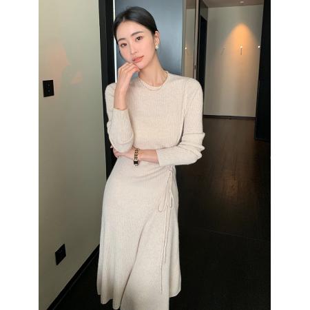 FA54932# 韩国春装新年红色连衣裙女中长款收腰显瘦过膝长裙针织打底毛衣裙  服裝批發女裝批發服飾貨源