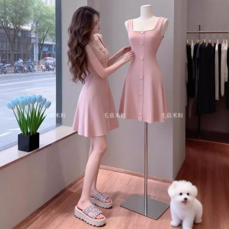 FA54944# 新款无袖连衣裙女春夏富家千金风冰丝针织背心外穿打底A字裙 服裝批發女裝批發服飾貨源