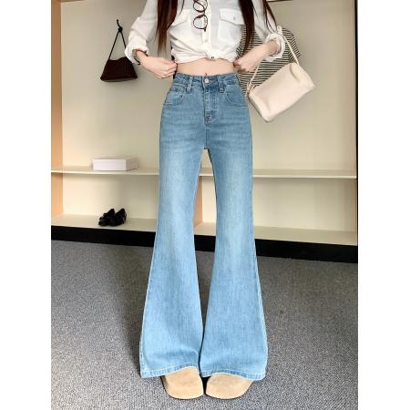 FA54948# 春季新款微喇叭牛仔长裤女复古水洗设计感微弹修身阔脚拖地裤子 服裝批發女裝批發服飾貨源