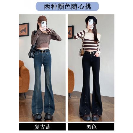 FA54954# 毛边微喇牛仔裤女春秋新款爆款设计感高腰弹力显瘦喇叭裤 服裝批發女裝批發服飾貨源