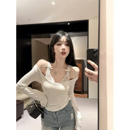 FA54956# 温柔美学早春新款绝美内搭假两件蕾丝针织打底衫上衣女 服裝批發女裝批發服飾貨源