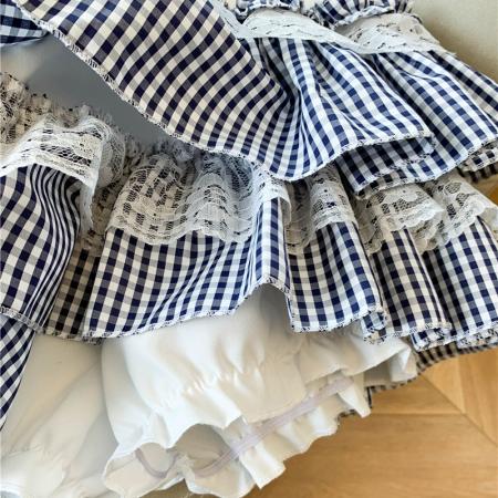 FA54958# 蕾丝拼接格纹蓬蓬蛋糕裙春季甜美松紧腰纯欲防走光a字裙 服裝批發女裝批發服飾貨源