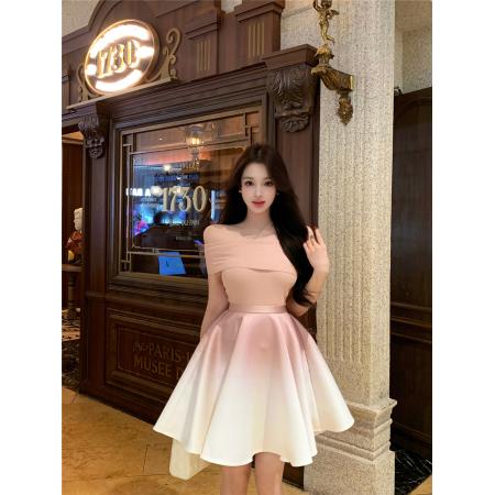 FA54960# 法式气质千金风一字肩上衣女设计感渐变A字半身裙两件套 服裝批發女裝批發服飾貨源