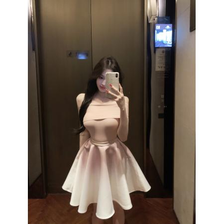 FA54960# 法式气质千金风一字肩上衣女设计感渐变A字半身裙两件套 服裝批發女裝批發服飾貨源