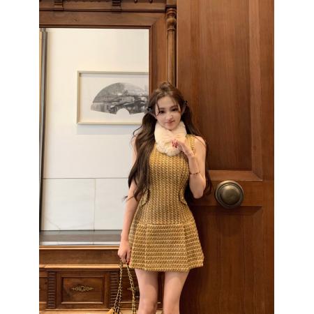 FA54964# 见习魔女贵气甜奢感粗花呢小香连衣裙含围脖 服裝批發女裝批發服飾貨源