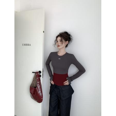 FA54969# 美式辣妹拼接撞色印花长袖修身显瘦加绒百搭打底衫上衣 服裝批發女裝批發服飾貨源