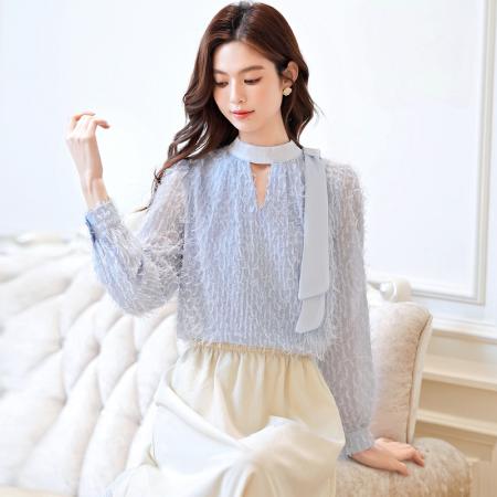 FA54972# 新款春秋季设计感小众长袖系带衬衫法式气质高级感上衣 服裝批發女裝批發服飾貨源