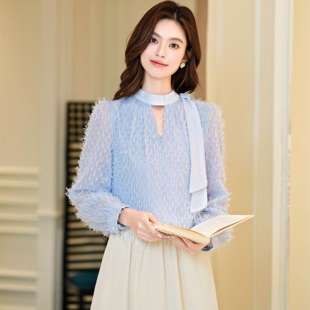 FA54972# 新款春秋季设计感小众长袖系带衬衫法式气质高级感上衣 服裝批發女裝批發服飾貨源