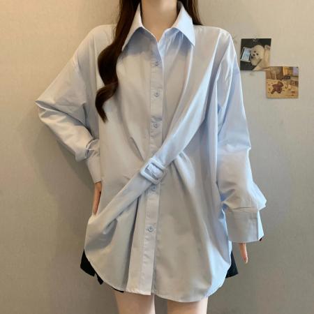 FA54980# 高级感大码女装独特漂亮设计感衬衣胖MM长袖衬衫女春季新款 服裝批發女裝批發服飾貨源