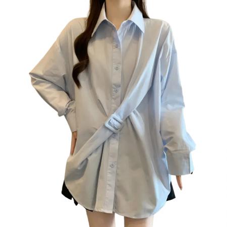 FA54980# 高级感大码女装独特漂亮设计感衬衣胖MM长袖衬衫女春季新款 服裝批發女裝批發服飾貨源