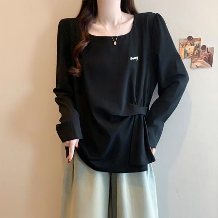 FA54981# 春季新款大码女韩版时尚洋气百搭收腰显瘦不规则T恤上衣 服裝批發女裝批發服飾貨源