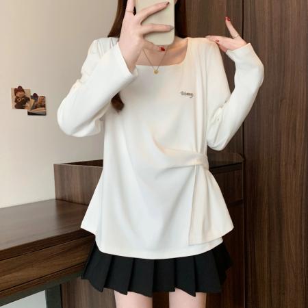 FA54981# 春季新款大码女韩版时尚洋气百搭收腰显瘦不规则T恤上衣 服裝批發女裝批發服飾貨源