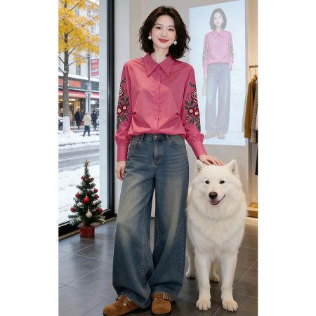 FA54988# 花容月貌早春新款气质高级感翻领衬衫女刺绣内搭衬衣 服裝批發女裝批發服飾貨源