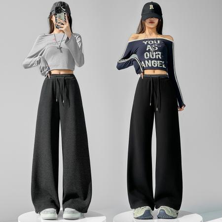 FA54992# 运动裤子女春季新款收腹中高腰垂感阔腿裤直筒宽松休闲拖地卫裤 服裝批發女裝批發服飾貨源