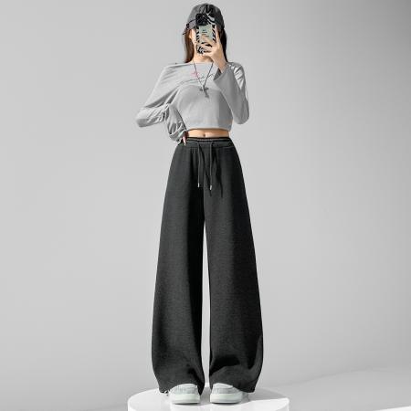 FA54992# 运动裤子女春季新款收腹中高腰垂感阔腿裤直筒宽松休闲拖地卫裤 服裝批發女裝批發服飾貨源