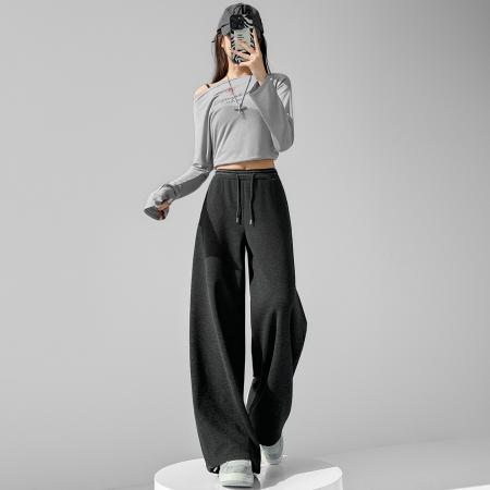 FA54992# 运动裤子女春季新款收腹中高腰垂感阔腿裤直筒宽松休闲拖地卫裤 服裝批發女裝批發服飾貨源