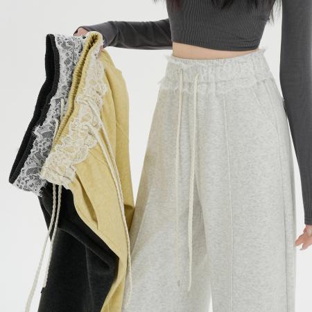 FA54994# 蕾丝花边阔腿裤女春秋季新款高腰宽松显瘦香蕉运动卫裤 服裝批發女裝批發服飾貨源