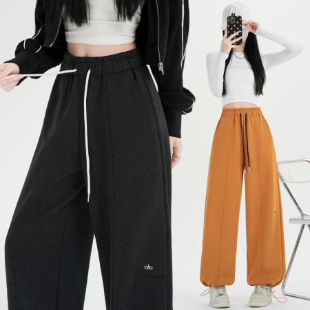 FA54995# 运动裤女春季新款时尚刺绣弯刀裤高腰百搭直筒休闲卫裤潮 服裝批發女裝批發服飾貨源