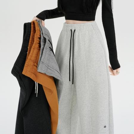 FA54995# 运动裤女春季新款时尚刺绣弯刀裤高腰百搭直筒休闲卫裤潮 服裝批發女裝批發服飾貨源