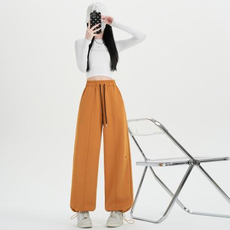 FA54995# 运动裤女春季新款时尚刺绣弯刀裤高腰百搭直筒休闲卫裤潮 服裝批發女裝批發服飾貨源