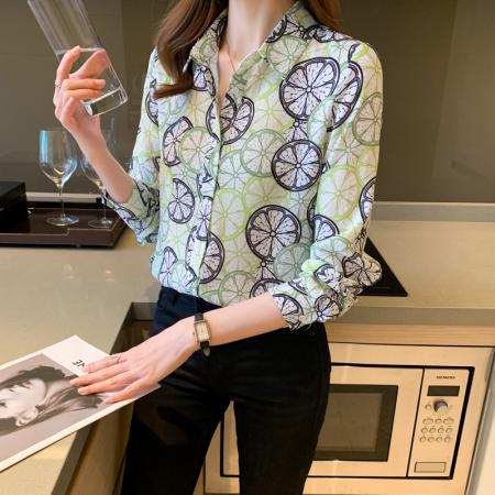 FA55003# 洋气秋季女装翻领休闲宽松雪纺衫上衣开衫衬衫女打底衫衬衣 服裝批發女裝批發服飾貨源