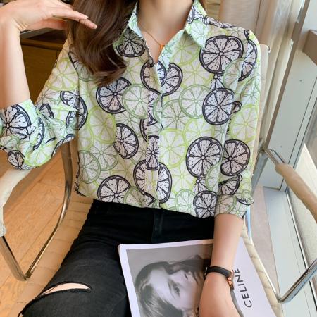 FA55003# 洋气秋季女装翻领休闲宽松雪纺衫上衣开衫衬衫女打底衫衬衣 服裝批發女裝批發服飾貨源