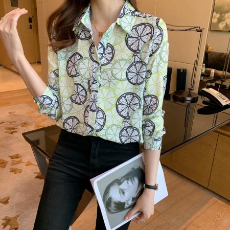 FA55003# 洋气秋季女装翻领休闲宽松雪纺衫上衣开衫衬衫女打底衫衬衣 服裝批發女裝批發服飾貨源