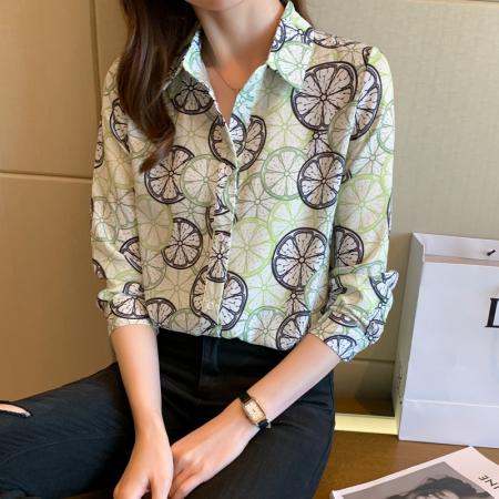 FA55003# 洋气秋季女装翻领休闲宽松雪纺衫上衣开衫衬衫女打底衫衬衣 服裝批發女裝批發服飾貨源