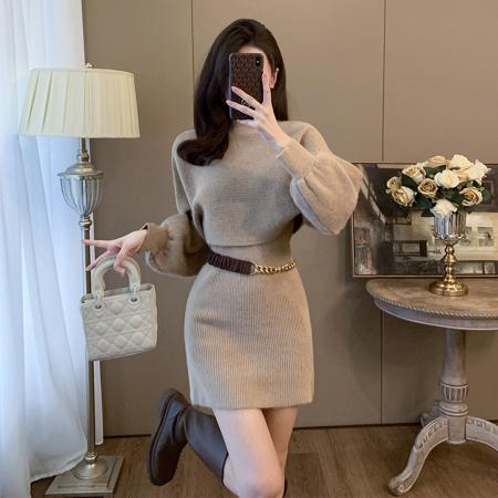 FA55007# 超火穿搭一整套独特漂亮冬装小个子韩系巨好看针织毛衣套装裙 服裝批發女裝批發服飾貨源