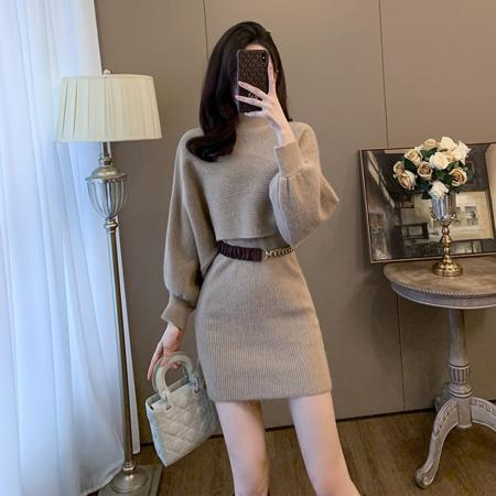 FA55007# 超火穿搭一整套独特漂亮冬装小个子韩系巨好看针织毛衣套装裙 服裝批發女裝批發服飾貨源