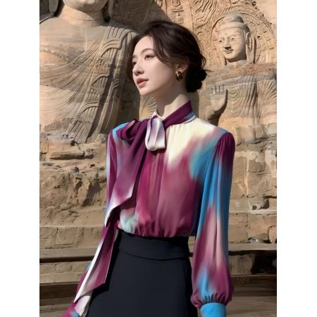 FA55009# 紫色晕染衬衫女春新款轻奢高级感独特漂亮巨好看法式小资上衣 服裝批發女裝批發服飾貨源