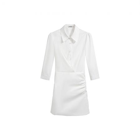 FA55018# 春装新款纯白色七分袖显瘦气质通勤连衣裙女衬衫包臀短裙 服裝批發女裝批發服飾貨源