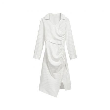 FA55019# 春装新款设计气质职场海妖风条纹长袖连衣裙女御姐衬衫裙 服裝批發女裝批發服飾貨源