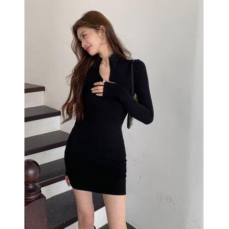 FA55021# 春装新款性感辣妹风半高领设计感包臀裙短裙女紧身连衣裙 服裝批發女裝批發服飾貨源