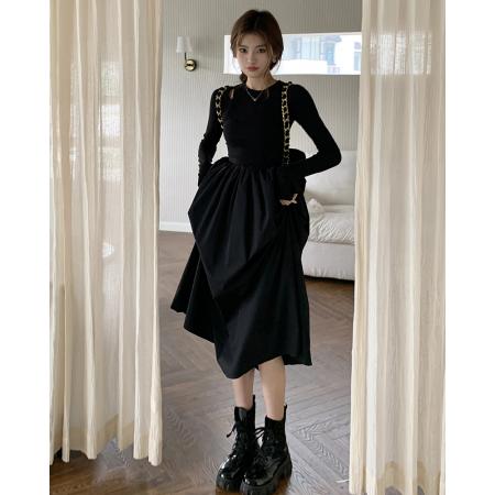 FA55022# 春装新款设计感镂空针织长袖连衣裙女气质修身显瘦长裙 服裝批發女裝批發服飾貨源