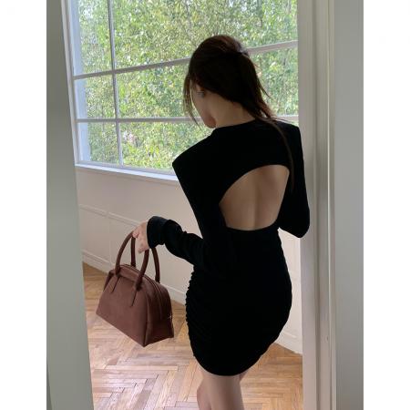 FA55024# 春装新款性感辣露背连衣裙女纯欲紧身包臀打底短裙有胸垫 服裝批發女裝批發服飾貨源