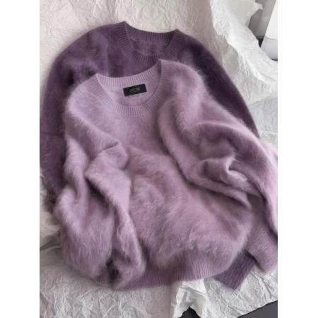 FA55025# 多巴胺紫色V领软糯针织衫毛衣女冬季巨好看慵懒风高级感上衣 服裝批發女裝批發服飾貨源