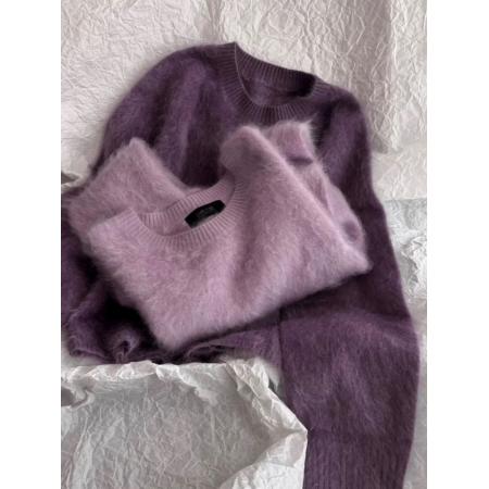FA55025# 多巴胺紫色V领软糯针织衫毛衣女冬季巨好看慵懒风高级感上衣 服裝批發女裝批發服飾貨源