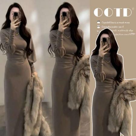 FA55028# 秋冬法式高级感连衣裙子内搭打底裙气质过膝长裙 服裝批發女裝批發服飾貨源