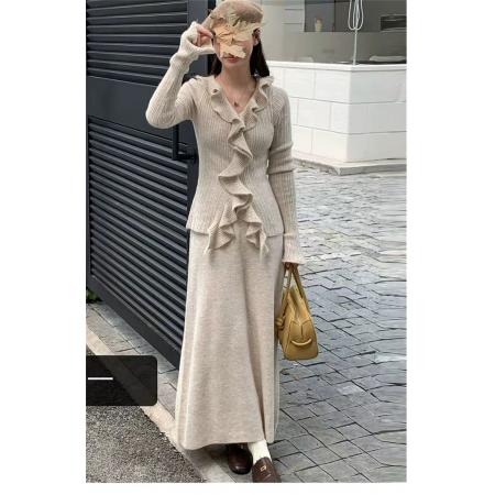 FA55029# 花边针织连衣裙子秋冬季新款修身内搭长裙套装 服裝批發女裝批發服飾貨源