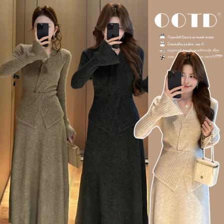 FA55030# 韩系深冬穿搭独特针织衫半身裙两件套秋冬新款 服裝批發女裝批發服飾貨源