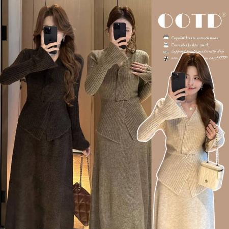 FA55030# 韩系深冬穿搭独特针织衫半身裙两件套秋冬新款 服裝批發女裝批發服飾貨源