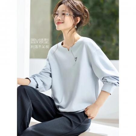 FA55037# 浅春系趣味刺绣卫衣春季新款宽松圆V领设计感卫衣女 服裝批發女裝批發服飾貨源