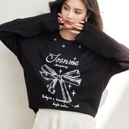 FA55042# 春款蝴蝶结镂空上衣女少女感圆领慵懒个性内搭 服裝批發女裝批發服飾貨源