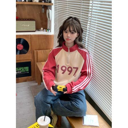 FA55052# 拉链卫衣女秋季春新款小个子字母长袖撞色休闲上衣短外套 服裝批發女裝批發服飾貨源