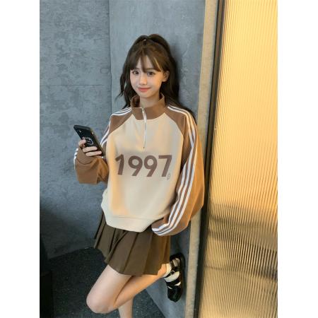 FA55052# 拉链卫衣女秋季春新款小个子字母长袖撞色休闲上衣短外套 服裝批發女裝批發服飾貨源