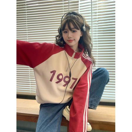 FA55052# 拉链卫衣女秋季春新款小个子字母长袖撞色休闲上衣短外套 服裝批發女裝批發服飾貨源