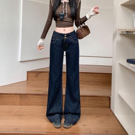 FA55064# 美式复古辣妹不规则重工钉珠牛仔裤女直筒显瘦长裤子潮 服裝批發女裝批發服飾貨源