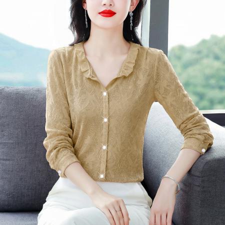 FA55065# 法式网纹花边可立可翻领衬衫女春季宫廷风内搭早春打底衬衣 服裝批發女裝批發服飾貨源